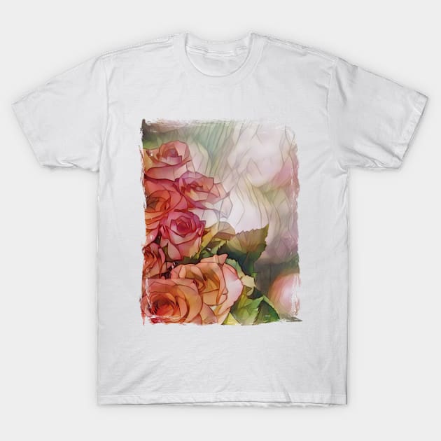 Red Roses Stained Glass Pattern T-Shirt by PhotoArts